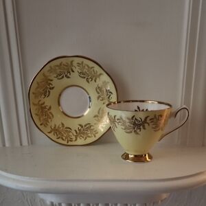 Vintage Stratford Teacup Matching Saucer Set Butter yellow ground Harvest gold